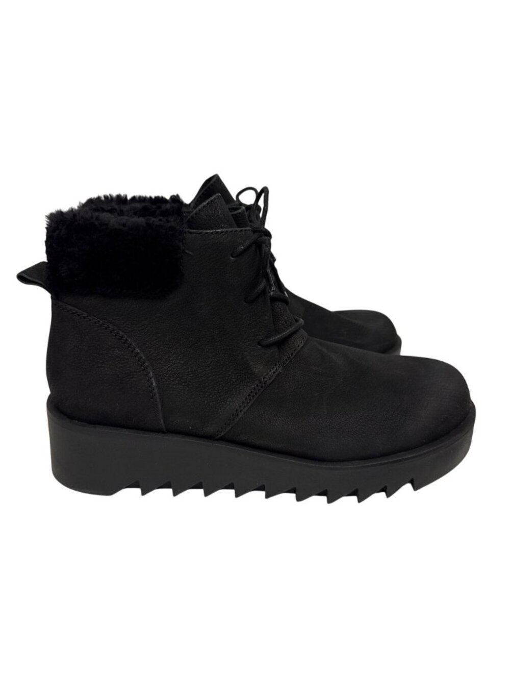 Eileen Fisher Black Leather Shearling Fur Lug Sole Lace Up Ankle Boots 8.5 NEW